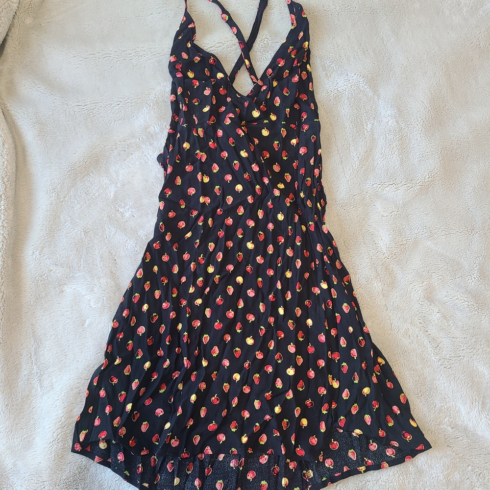 Kimchi Blue Black Mini Dress with Strawberry Pattern